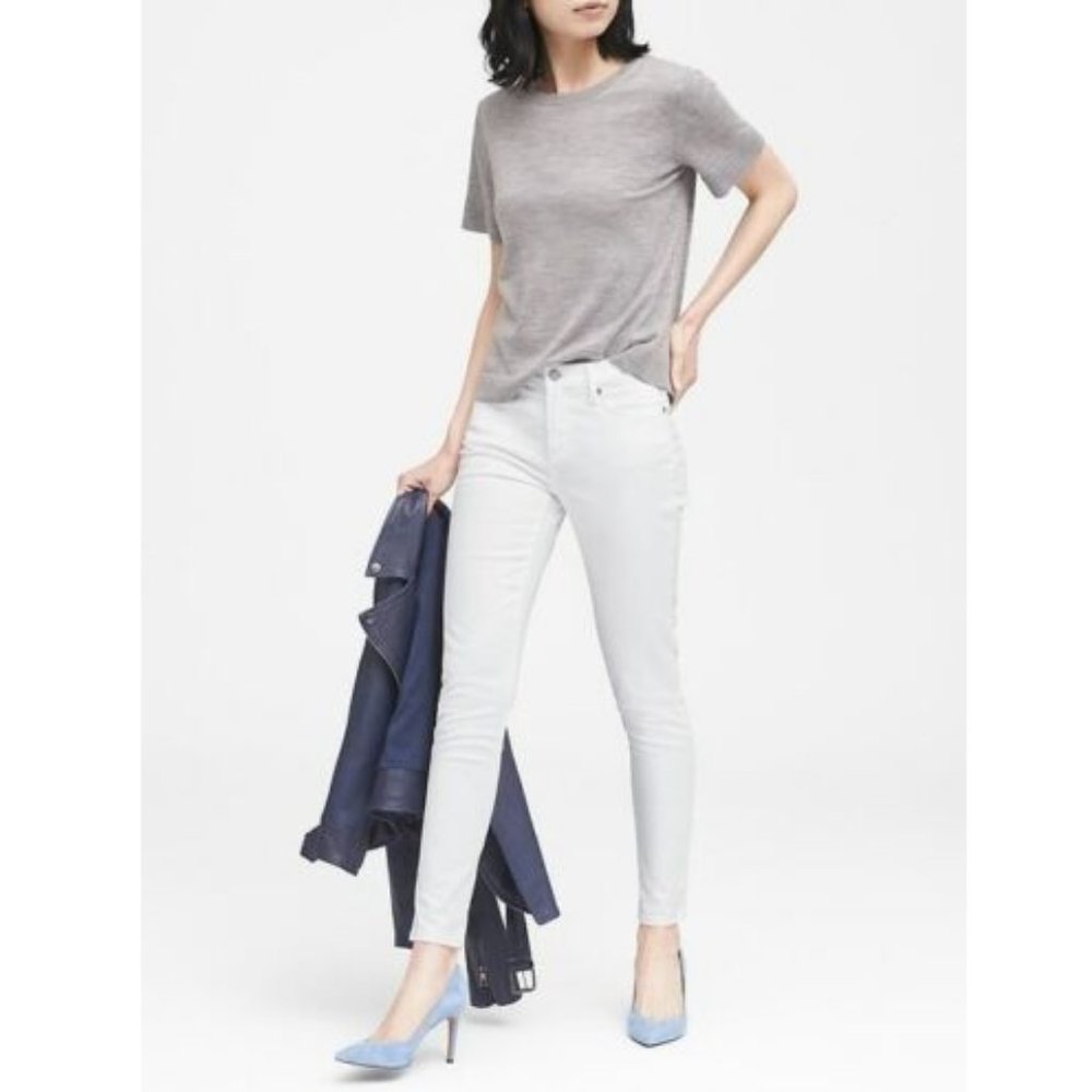 Banana Republic Premium Denim Skinny Ankle Stay White Jeans Stain Resistant